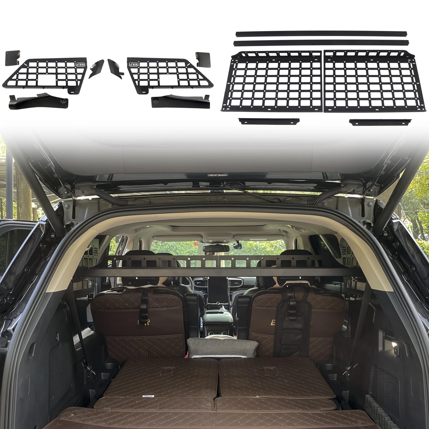 

For Ford Explorer 2020 2021 2022 2023 Modular Storage Panel Shelf Modification Storage Panel Rear Trunk Debris Rack Molle Panel