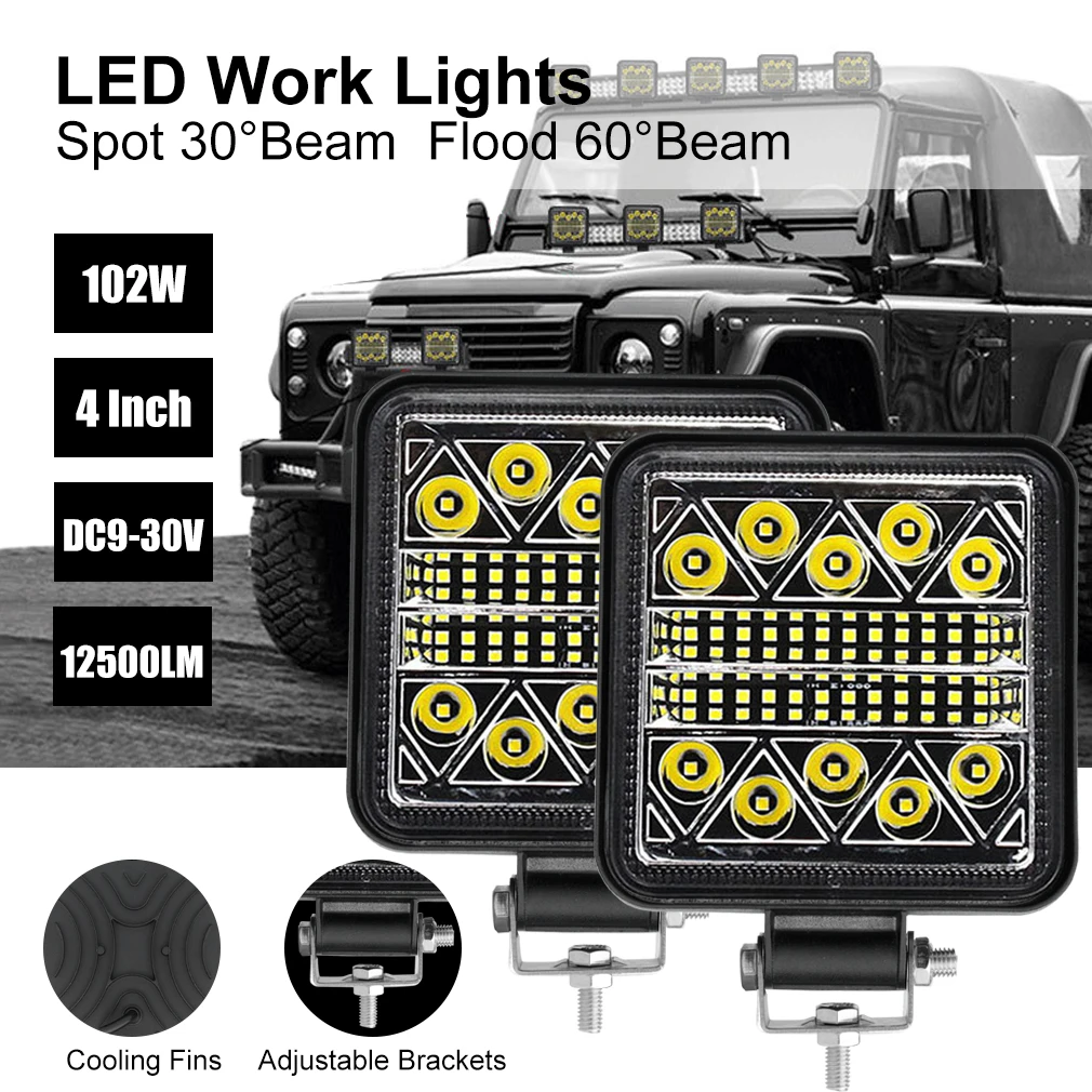 48W LED Work Lights Mini Offroad Headlights 12V/24V Tractor Truck Excavator