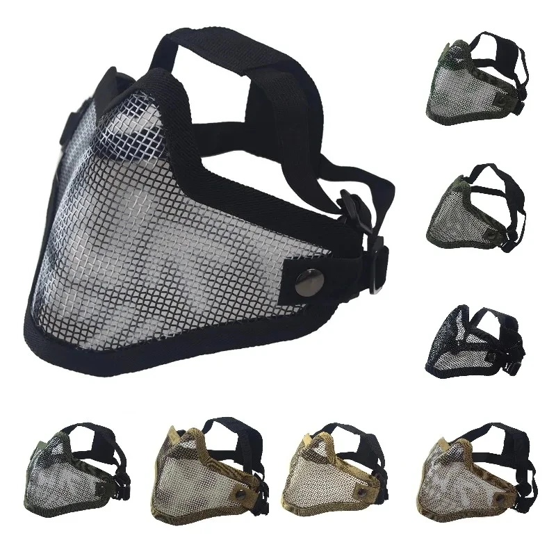 Face Mask REikirc Tactical Half Face Airsoft Mask Metal Net Dual Strap Adjustment CS Wargame Protective Masks