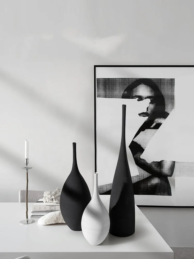 Modern Minimalist Handmade Ceramic Vase Black and White Simple Design Handmade Art Decoration Living Room Model Room Vase Decor 5