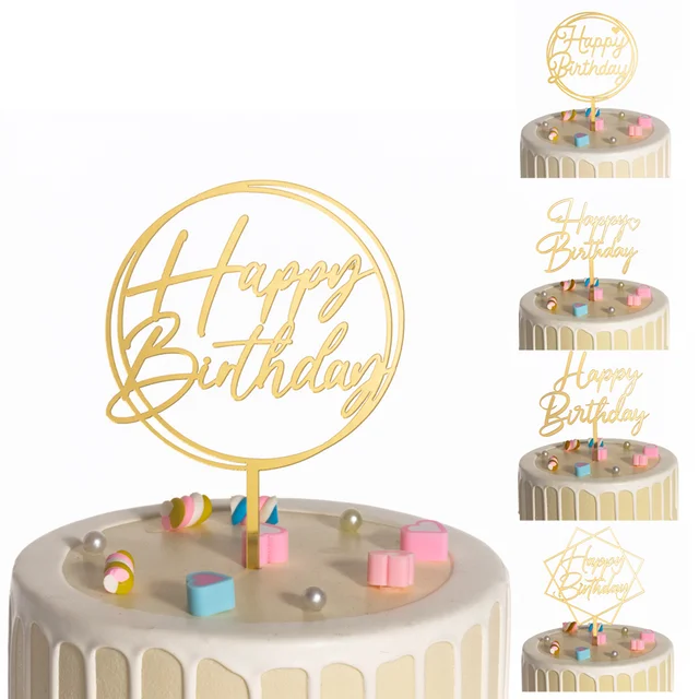 Simple Acrylic Birthday Cake Toppers Gold Kids Happy Birthday Party Cake  Topper Gifts Supplies for Baby Shower Baking Decoration - AliExpress