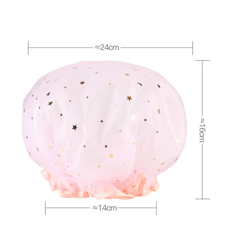 Fhower Cap Thickened Waterproof Reusable Transparent Starry Sky Design Double-layer Shower Cap Home Bathroom Shower Cap 6