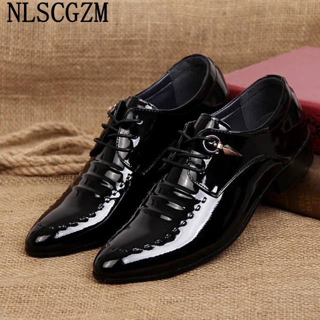 Men's Patent Leather Fashion Trend Pointed Toe Business Office Wedding  Rubber Casual With Tuxedo Shoes New Summer zapatos hombre - AliExpress