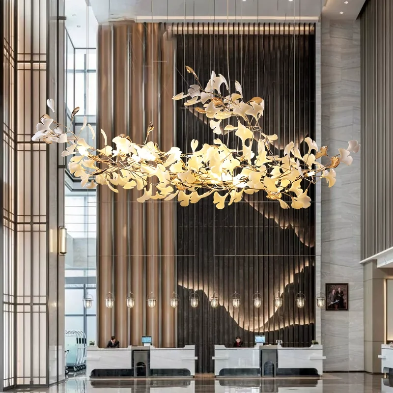 거실용 럭셔리 플라스틱 세라믹 샹들리에 걸이식 조명 기구, 은행잎 LED 펜던트 램프, 아트 빌라 서재 침실용