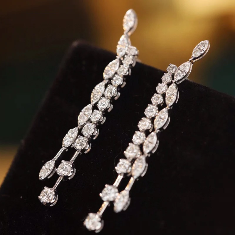 Aazuo 18K Pure Solid White Gold Real Diamonds 0.66ct Luxury Lines Stud Earrings Gifted For Women Wedding Birthday Party Au750