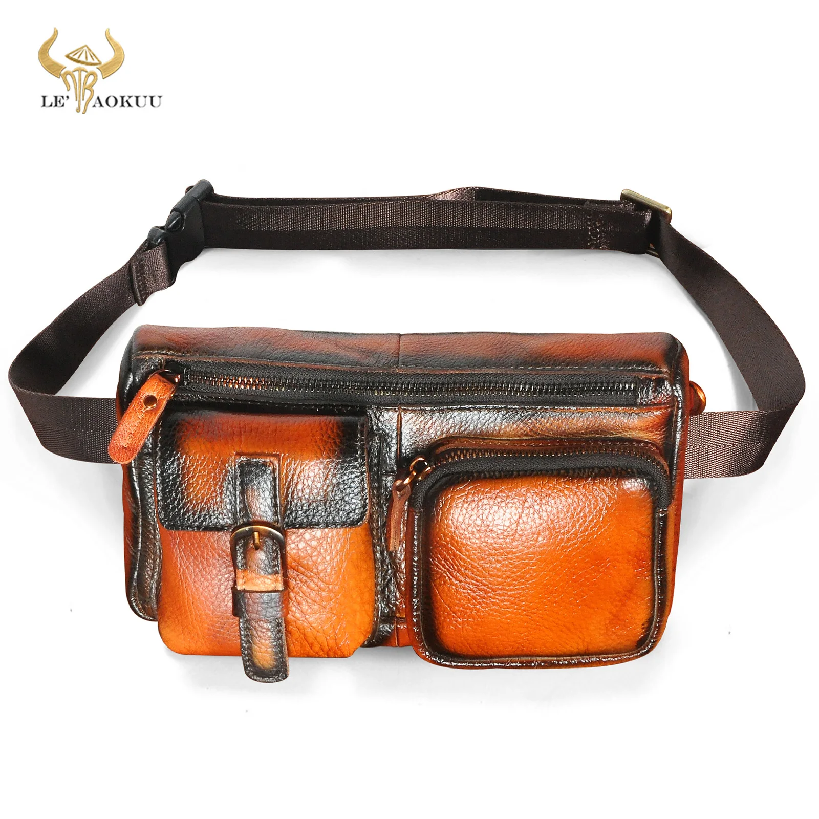 뜨거운 판매 최고 품질 가죽 여행 허리 벨트 가방 가슴 팩 슬링 가방 디자인 전화 담배 케이스 남성 811-10