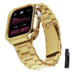 Sleek Stainless Steel Apple Watch Band with TPU Protective Case - 40mm (Gold)