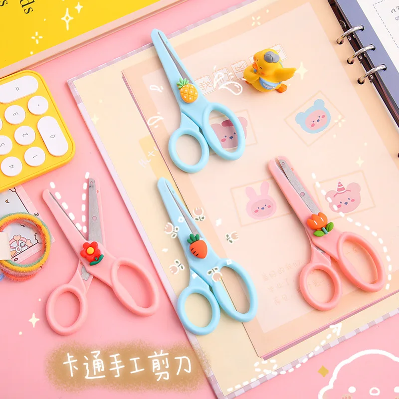 Cute Cartoon Scissors with Protective Cover Handmade Safety Scissors Korean  Stationery Cutter for Paper Kawaii Office