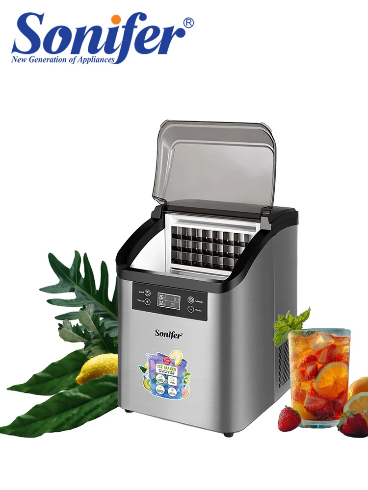 Máquina de gelo comercial de bancada Sonifer SF-6532, 24kg/24h, gelo quadrado rápido, espessura ajustável, conexão de linha de água