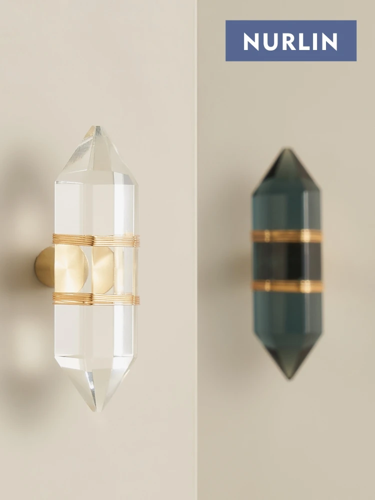 Nurlin-transparente Cristal Acrílico Handle Brass Wire Wrapped Knob Gaveta do Armário Porta do Armário T-bar