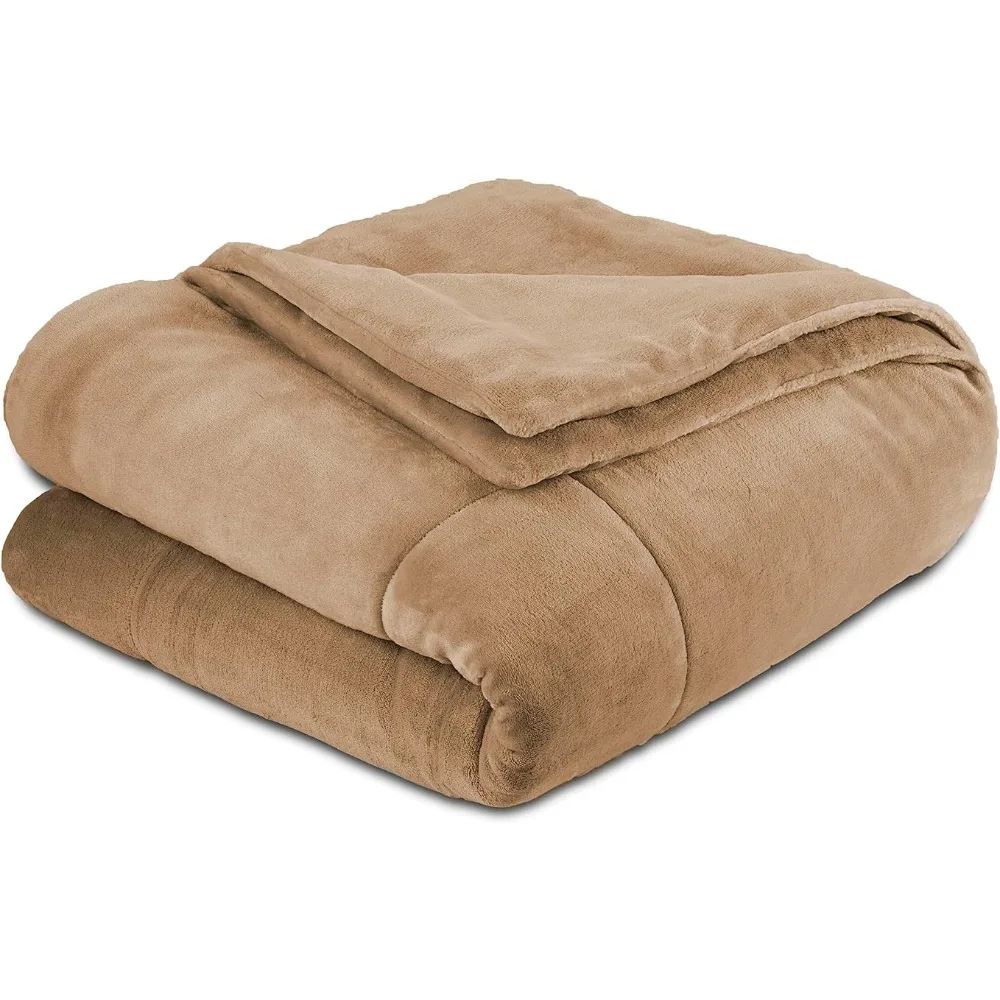 

King Plush Lux Warm Blankets All Season Blankets Lightweight Quilted Blanket King Size- Box Stitched Blanket (King, Beige)