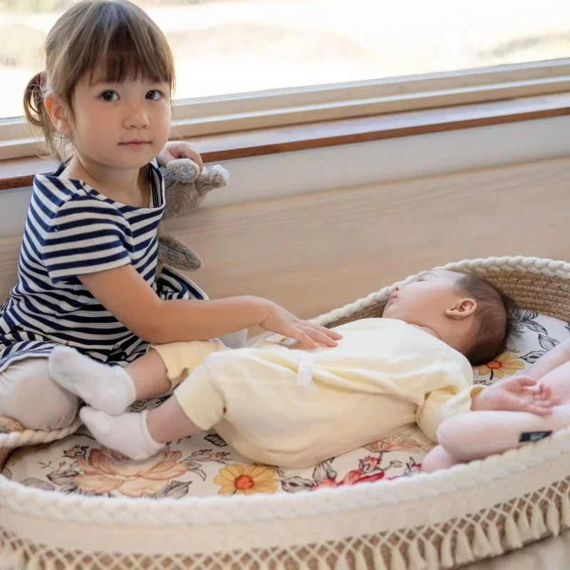 Cotton Rope Diaper Baby Changing Basket Woven Storage Tassel Basket for Nursery Changing Table Set Shower Gift for Newborns