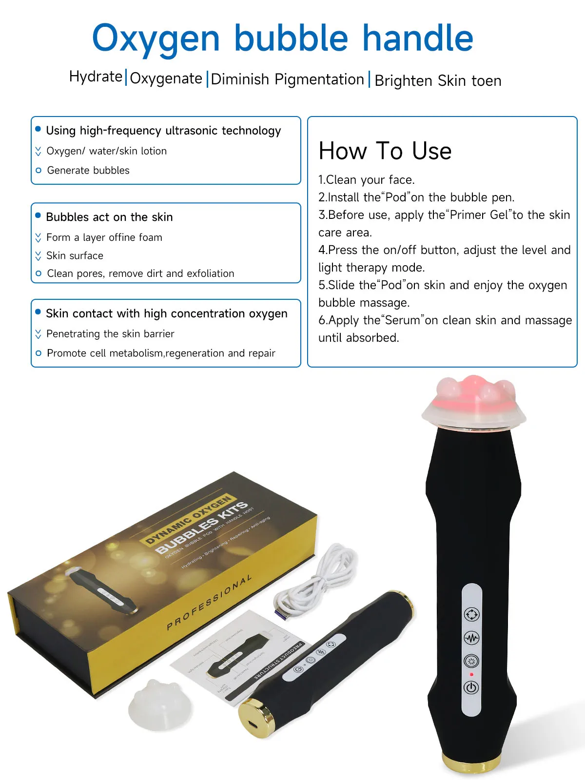 Portable Pods Rechargeable Oxygen CO2 Bubble Oxygenation Capsules Skin Tightening Facial Machine Beauty Device