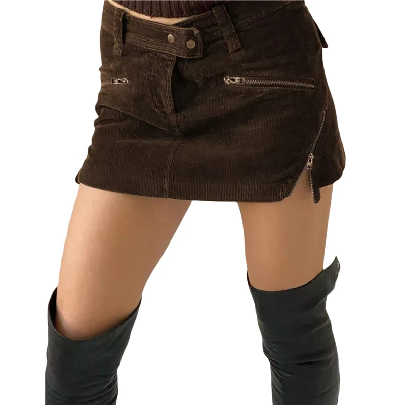 Vintage Skirt for Women Grunge Aesthetic Solid Color Skirts with Zipper Decor y2k 2000s Clothes Emo Skirt Streetwear