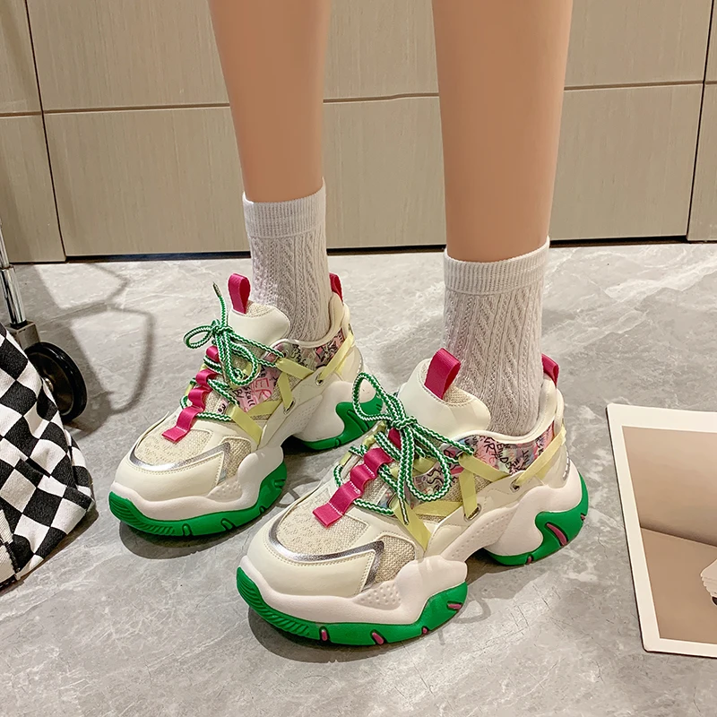 

2023 Women Chunky Sneakers Breathable Mesh Mixed Colors Tennis Sneaker Platform Sports Shoes Trend Cool Female Shoes