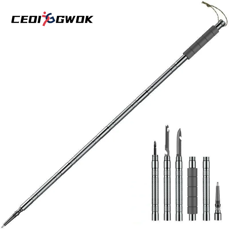 CEOI GWOK Walking Stick Hiking Gear Climbing Poles Foldable Trekking Poles Multifunctional Ultra-light Hiking Section 5