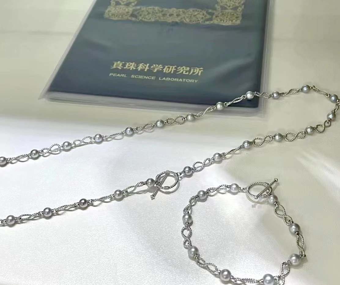 고급 주얼리 라운드  8-9mm 자연 담수 회색 진주 주얼리 세트, 여성 기념일 선물