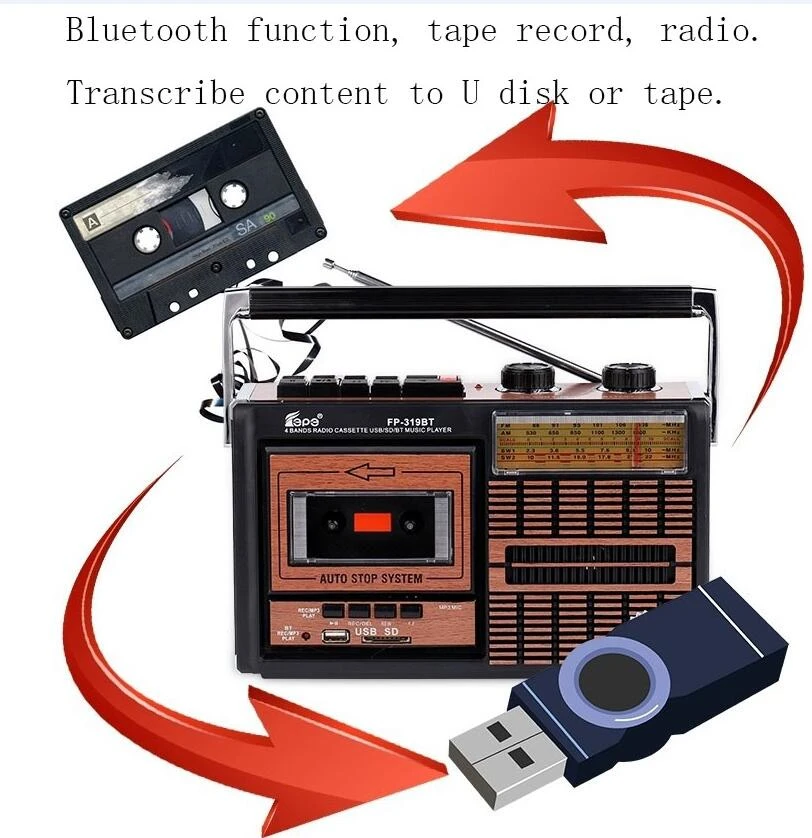 Altoparlante FM FM AM SW1 2 altoparlanti portatili Radio retrò a 4 bande  registratore a nastro antico USB SD Card Radio cuffie musicali per  esterni|Radio| - AliExpress