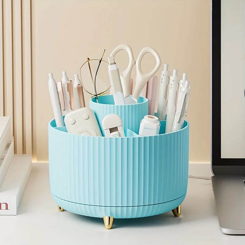 Organizer da scrivania girevole di grande capacità: portapenne in ABS e portaoggetti per pennelli per trucco, design antipolvere per l'home office - immagine 5