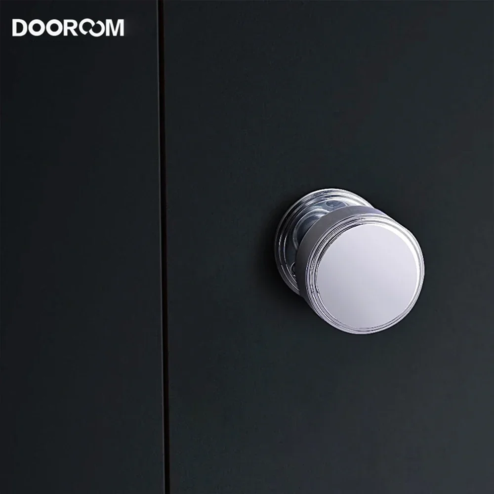 DOOROOM Brass Round Indoor Door Lock Set Silent Magnetic Suction Shiny Gold Bright Chrome Interior Bedroom Bathroom Double Wood