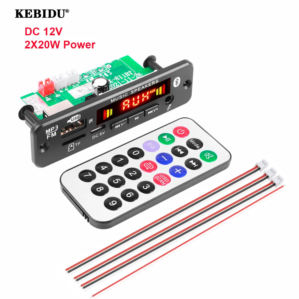 40W kebidu Bluetooth 5.0 MP3 Player Decoder Board 2*20W 12V Amplifier FM Radio TF USB AUX Module Bluetooth Receiver Car kit mp3 music player car music player car multimedia player car radio player car radio