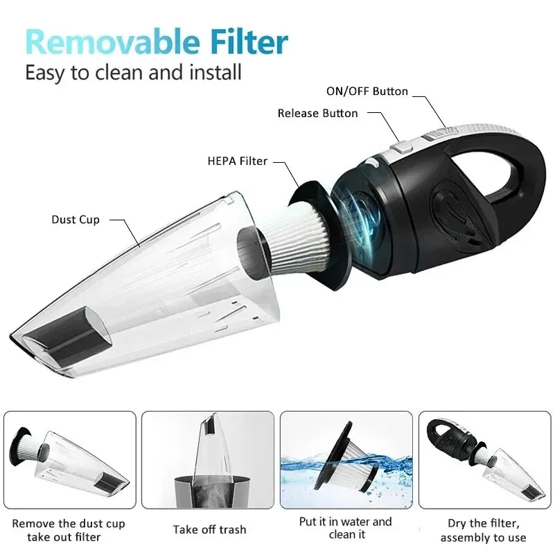 Wireless Vacuum Cleaner Powerful Cyclone Suction Rechargeable Handheld Car Vacuum Cleaner Quick Charge for Car Home Pet Hair 6