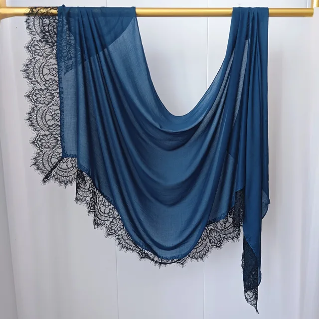 Hijab Ramadan en Rayonne, Coton et Modal, avec bordure en dentelle, Turban respirant, Châle uni en coton, Foulard pour femmes