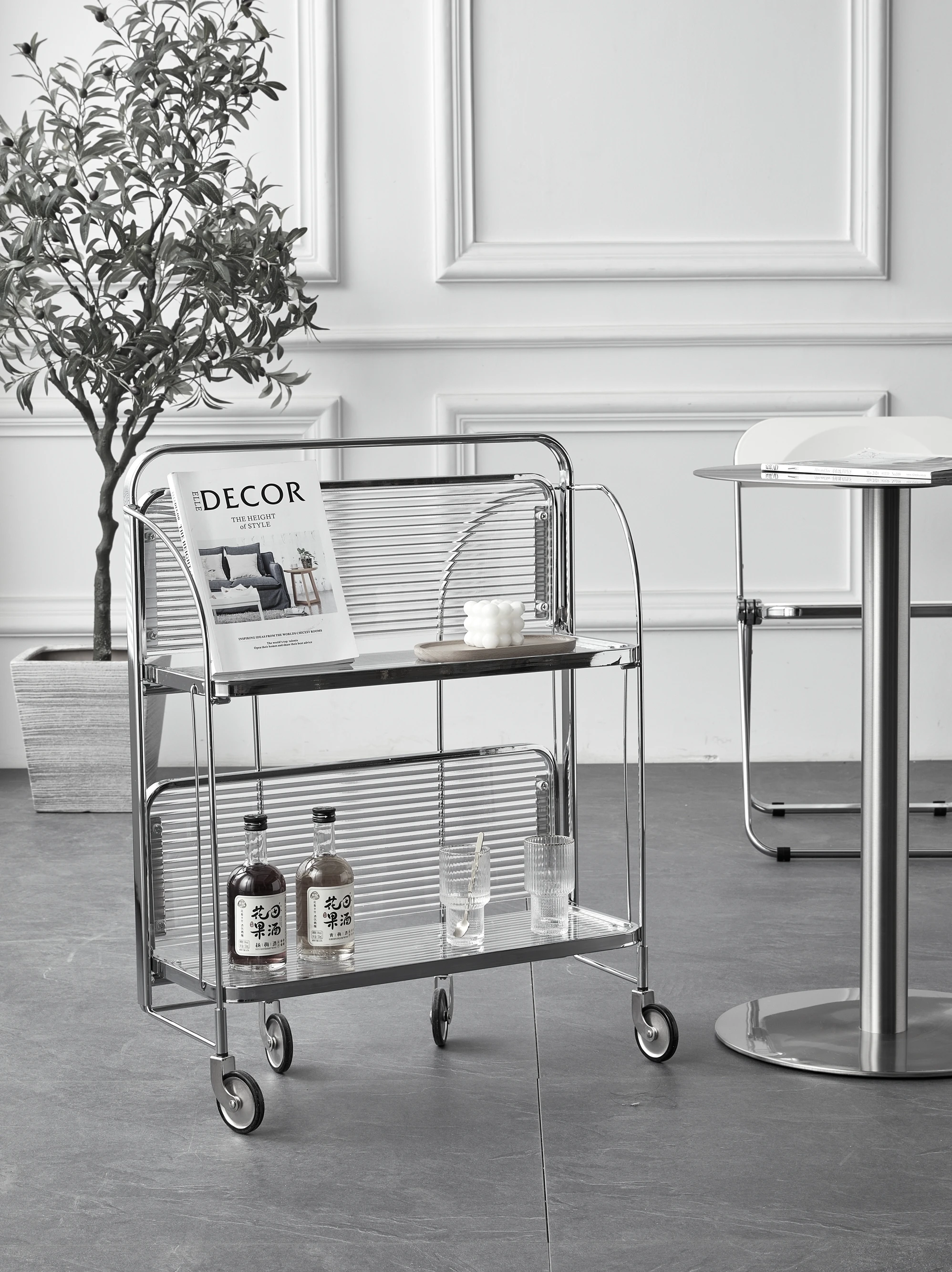 

Medieval Small Cart Stainless Steel Multilayer Folding Glass Storage Tea Edge Table Ins Net Red Mobile Dining Car Storage Rack