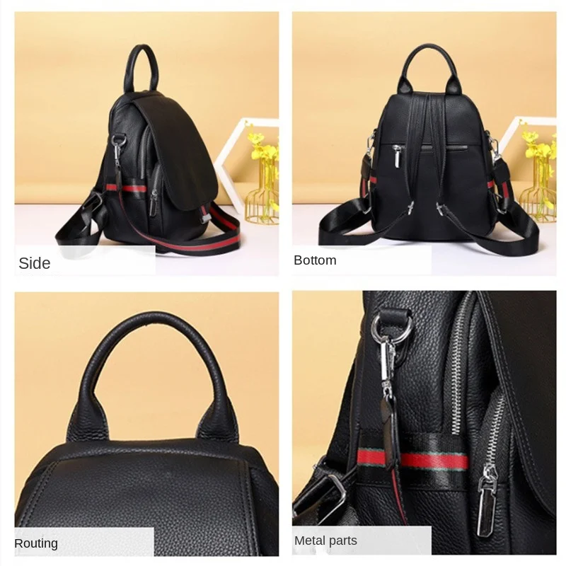 Fashion genuine leather women's backpack cowhide shoulder bag simple travel backpack casual student school bag for girls