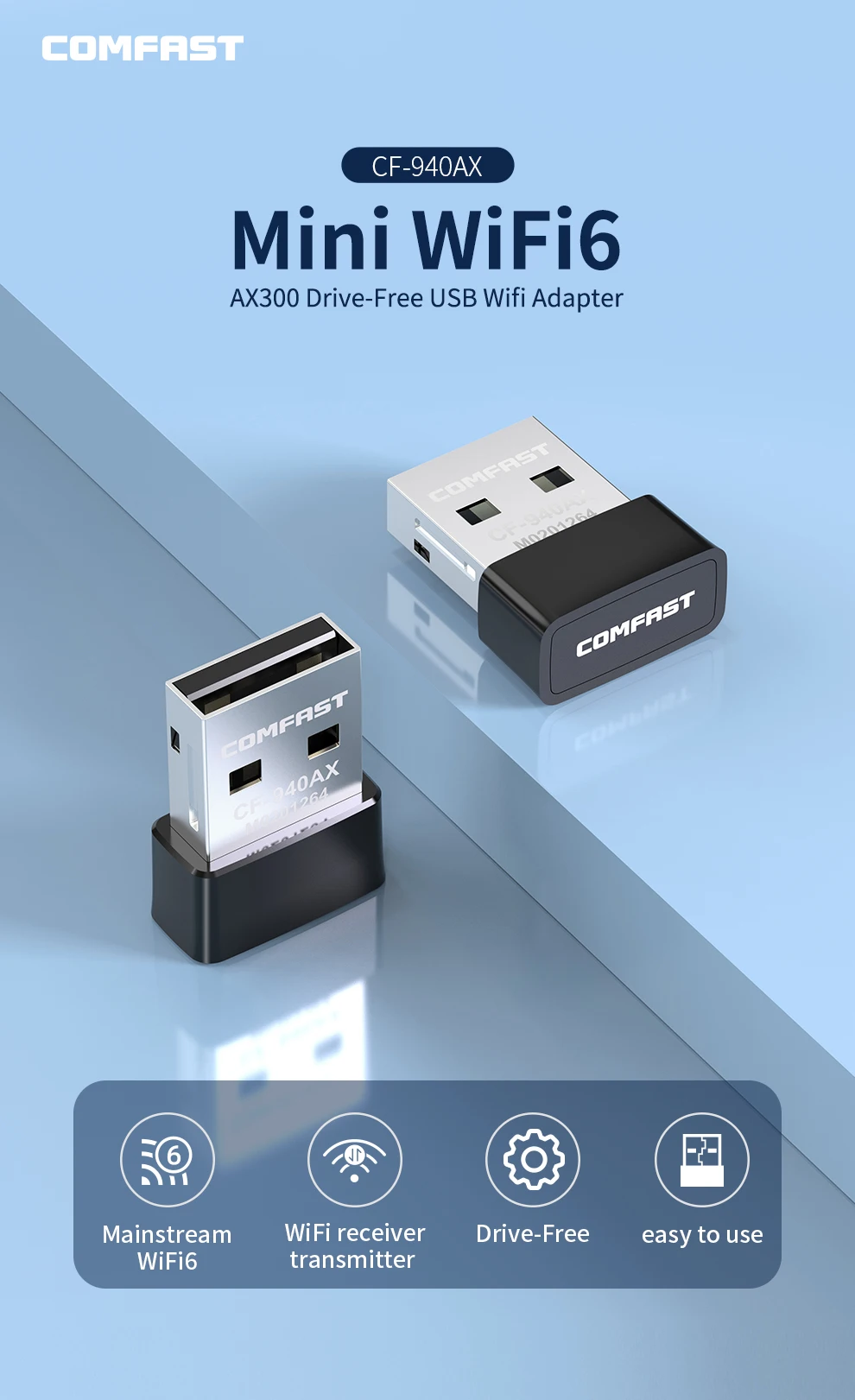 COMFAST WIFI USB-Adapter 300Mbps USB2.0 WLAN-Dongle 2.4G WIFI6 Netzwerkkarte Treiberfreier WLAN-Empfänger für Laptop PC für Win7/10/11 – Detail 4