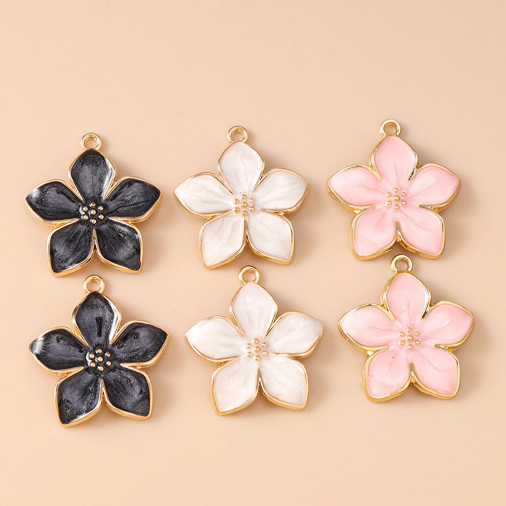 Leslie 10 Stück 25 x 27 mm hübsche bunte Blumen-Charms für baumelnde Ohrringe, Armbänder, Halsketten, Anhänger, DIY handgefertigte Schmuckherstellung