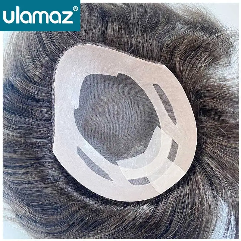 Parrucca da uomo AA-forma Mono Protesi capillare da uomo Doppi nodi Parrucca maschile Capelli umani NPU attorno al sistema di capelli Parrucche per uomo Parrucchino - immagine 2