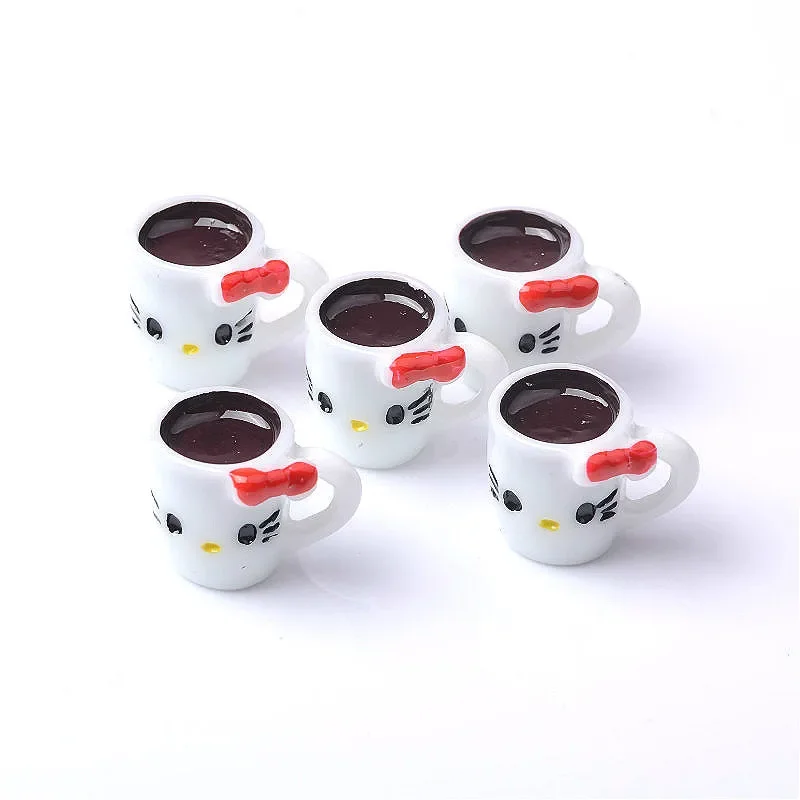 resin ornaments 10pcs 3D kawaii resin cartoon cat cup simulation miniature art flatback cabochon DIY craft decoration 13*14*18mm