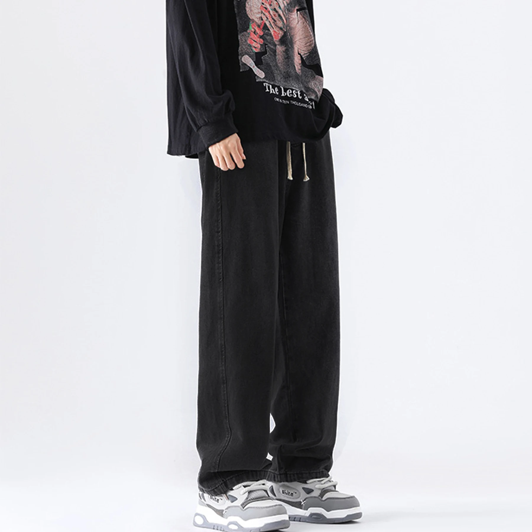 M-5XL Teenage Jeans Appear Slim and Loose Fitting Casual and Versatile Sportswear Pants Straight Leg Trendy Jeans 2