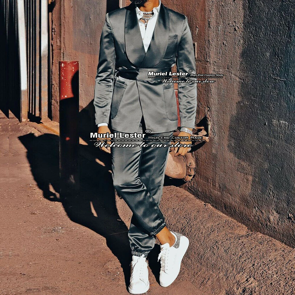 Summer Men Black Satin Suits Slim Fit Smart Casual Business Blazer ...