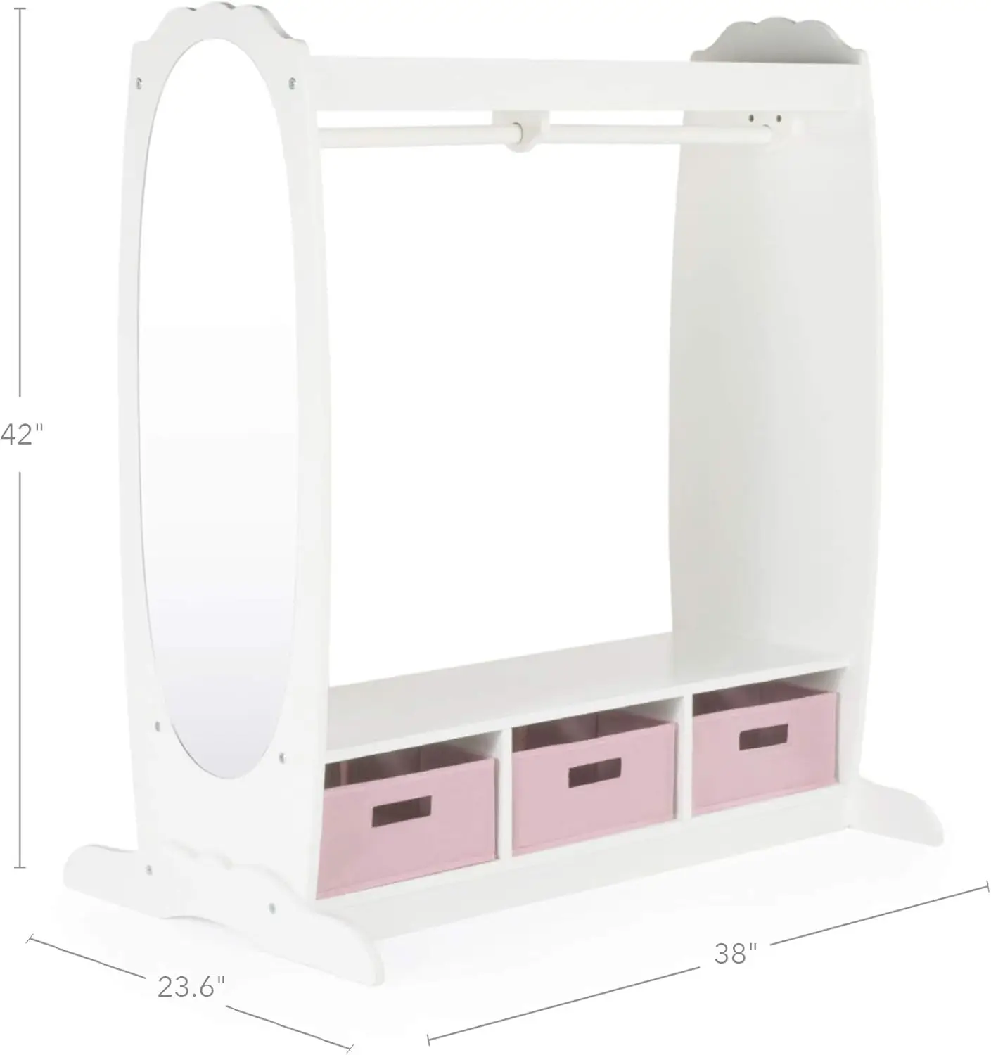 Dress Up Storage – White: Dramatic Play Costume Rack with Mirror and Tray for Toddlers - Kids Armoire, Dresser with Fabric 5