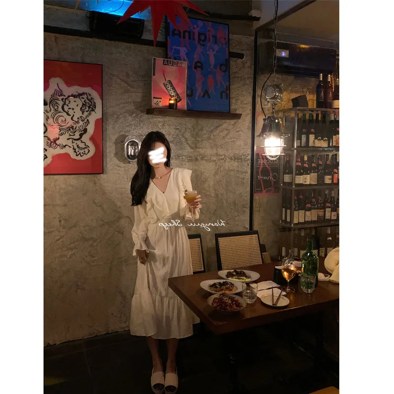 

Spring 2022 Pink Gentle Dress Women's Elegant High-End Mid-Length Dress White Fairy Skirt Long Dress