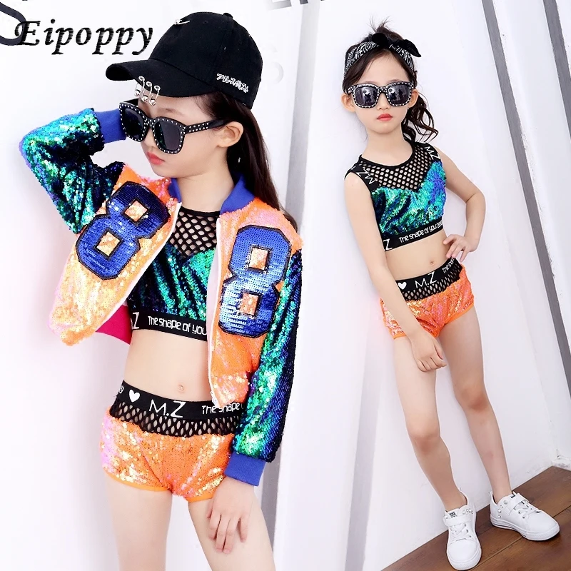

The New Children's Clothing Girls Sequins Jazz Dance Costumes Dance Hip-hop Clothes Suit Vest Lo Shi New Year's Day