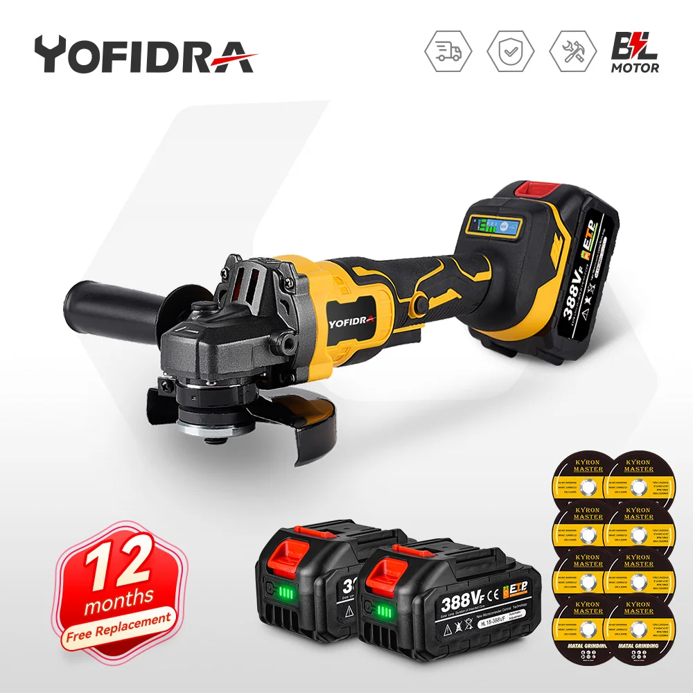 

Yofidra 125mm Brushless Angle Grinder 18V 10000Rpm 3 Gears Variable M14 Cordless Electric Impact Grinding For Makita 18V Battery