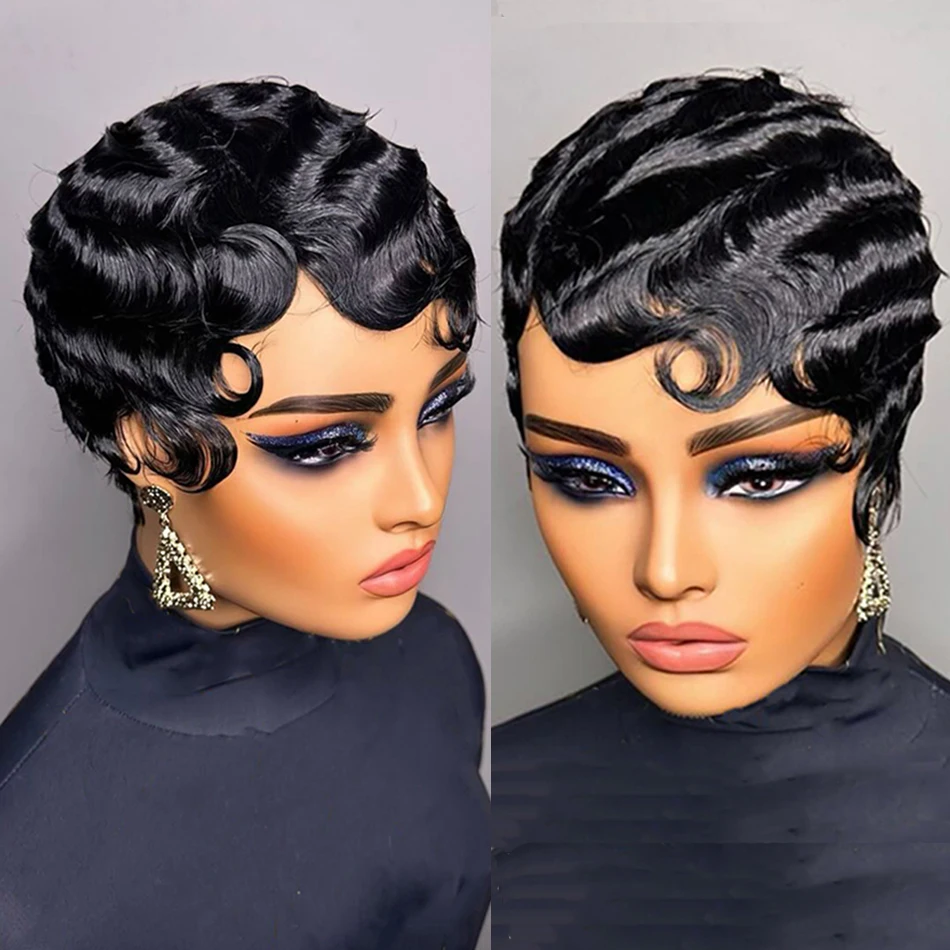 Short Finger Wave Wig for Women Black Pixie Cut Wigs 100  display picture 1