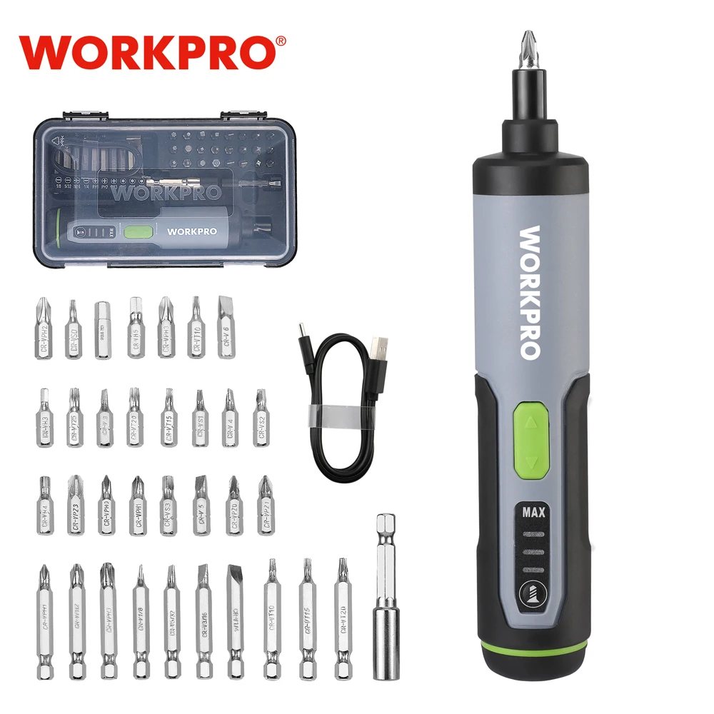 

WORKPRO 3.6V Cordless Electric Screwdriver Set Mini Smart Electric Screwdrivers USB Rechargeable Lithium ion Battery Power Tools