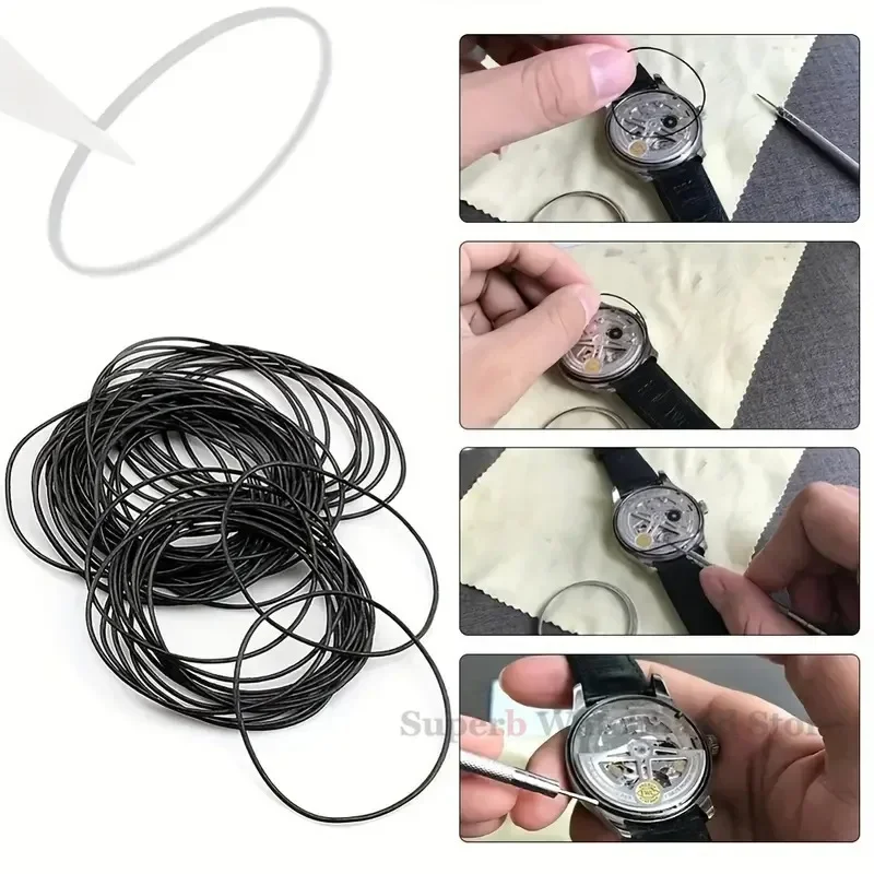 1박스 시계 수리 도구 O-링 씰 고무 방수 O-링 가스켓 시계 제작자용 두께 0.5mm/0.6mm 시계 뒷면 케이스