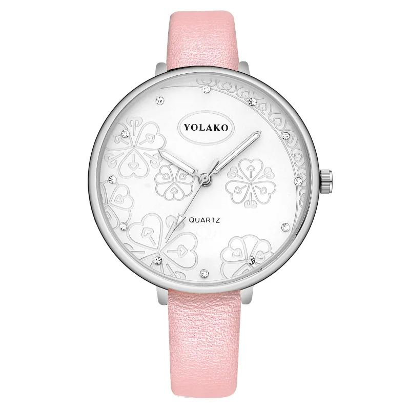 

Fashion Round Quartz Three-leaf clover Pattern Big Dial Casual Watch Leather Strap Fashionable Waterproof Wristwatch for Women