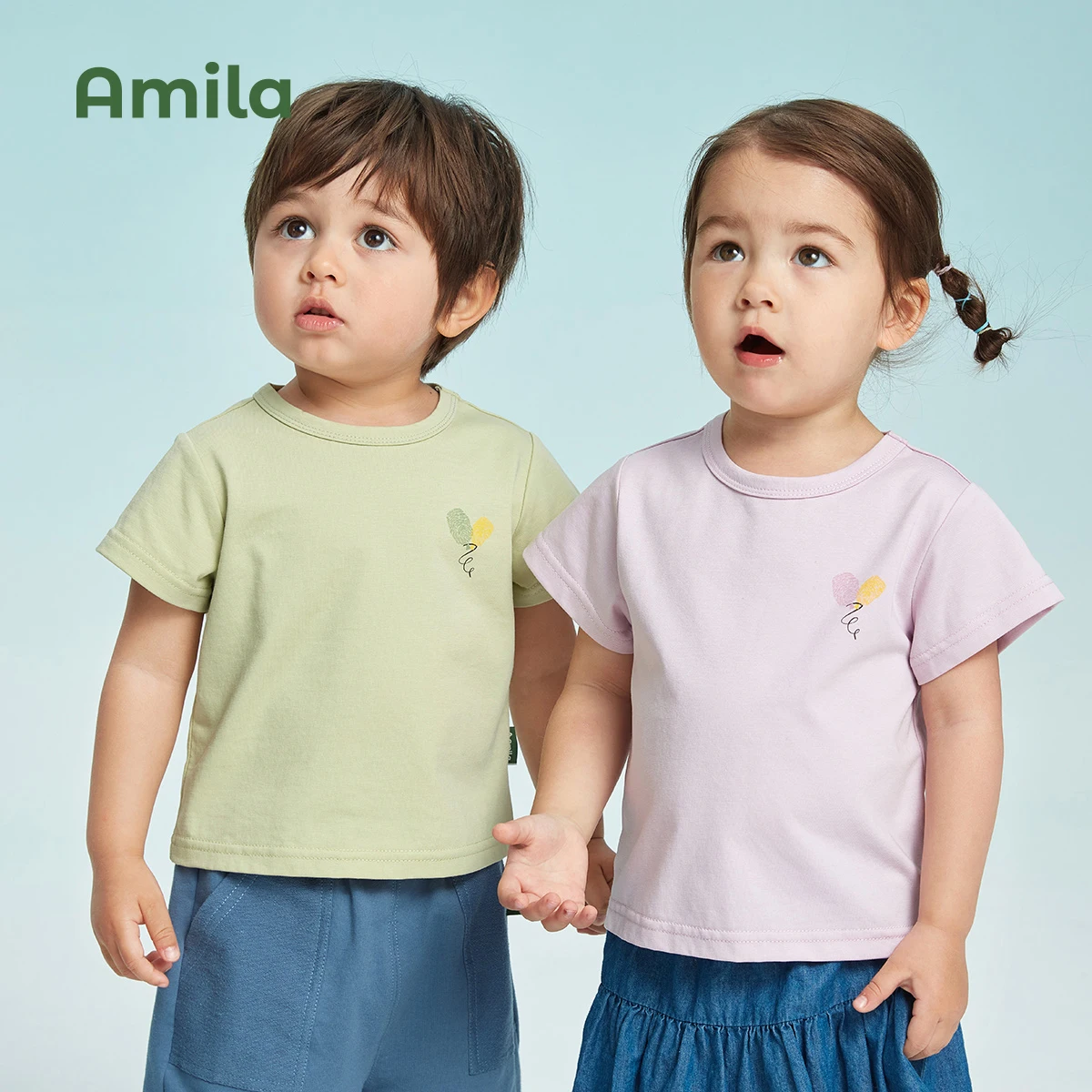 Amila Children's T-shirt Children's Summer New Black Technology Ice Silk Cool Sense Antibacterial Boys and Girls Short-slee