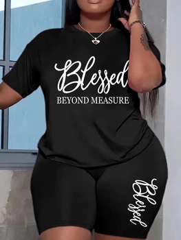 Plus size sets for women Summer 2 pieces Blessed printed offers and liquidation everything cheap elegant women's sets Short sets 1