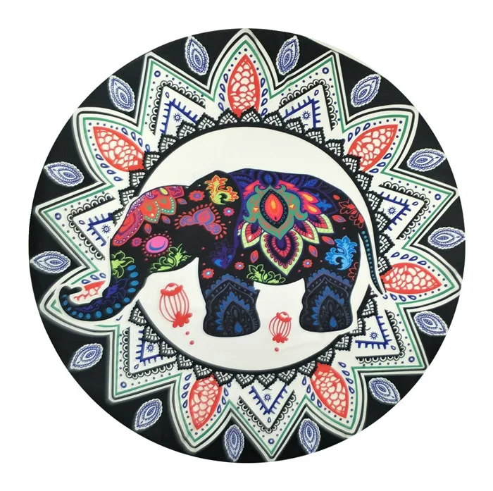 

Bohemian Indian Elephant Mandala Peacock Printed Round Chiffon Shawl Tower Beach Mat Blanket Yoga Mat
