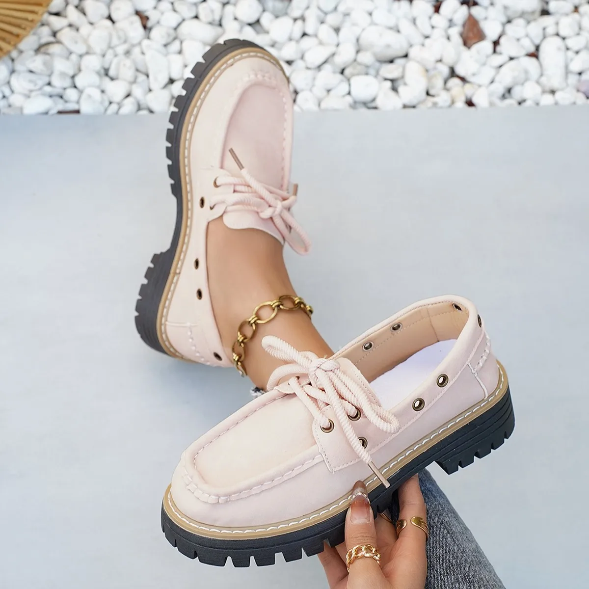 Spring Autumn New Elegant Lightweight Casual Single Shoes Fashionable Selling Round Toe Comfortable Thick Soled Women's Shoes