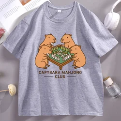 Capybara Mahjong Graphic Tee - Funny Casual Round Neck Short Sleeve Streetwear Shirt - S (GRAY)