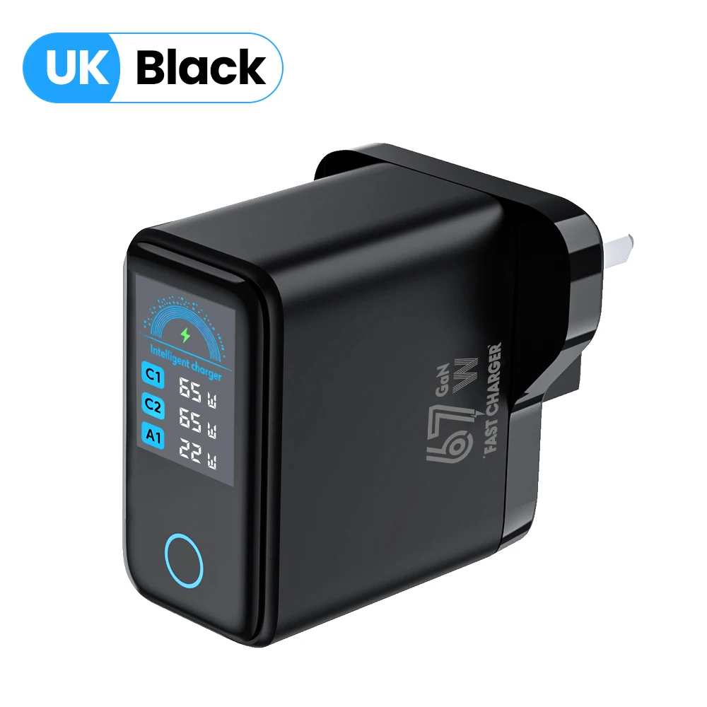 67W GaN USB-C Fast Charging Wall Charger with LCD Display - Portable Travel Charger