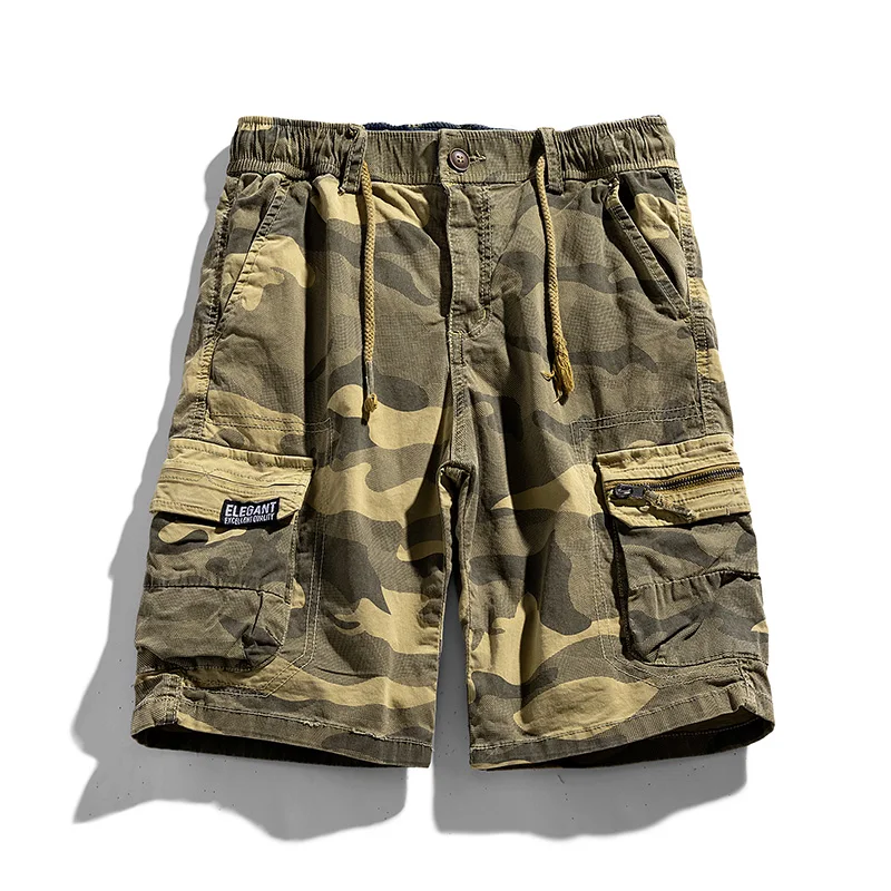 Camouflage Cargo Shorts Men Relaxed Fit Cotton Tactical Cargo Shorts Summer Zipper Pockets Hiking Shorts Military Black Overall